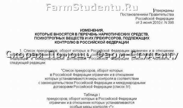 Постановление правительства рф 2010 года. Прекурсоры в перечне внесены в список.